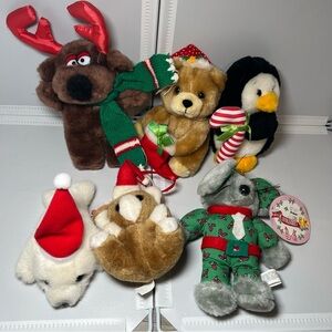 Vintage Lot Of Mini Christmas Holiday Stuffed Animals Bear Penguin Variety